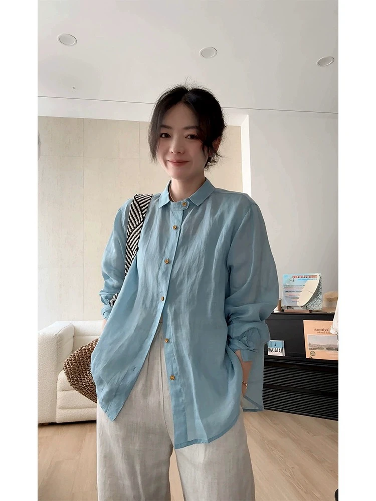 高级面料！苎麻多色防晒衬衫女夏季薄款通勤百搭显瘦长袖薄开衫