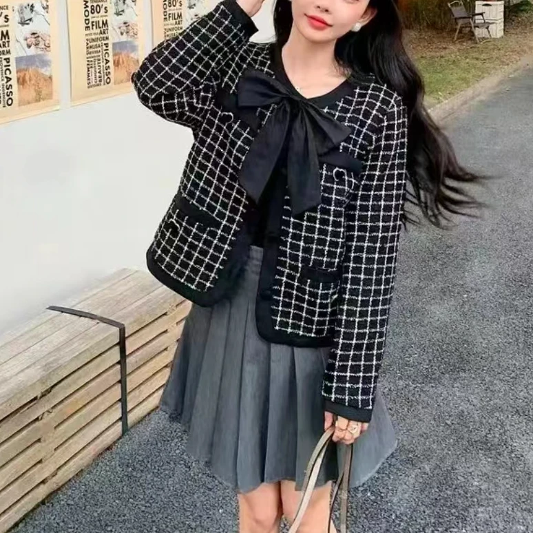 2024春秋设计感韩系蝴蝶结法式小香风外套女小个子上衣2260长54