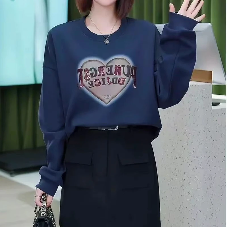 2024秋季新款圆领字母卫衣休闲时尚百搭女士显瘦上衣82732长53