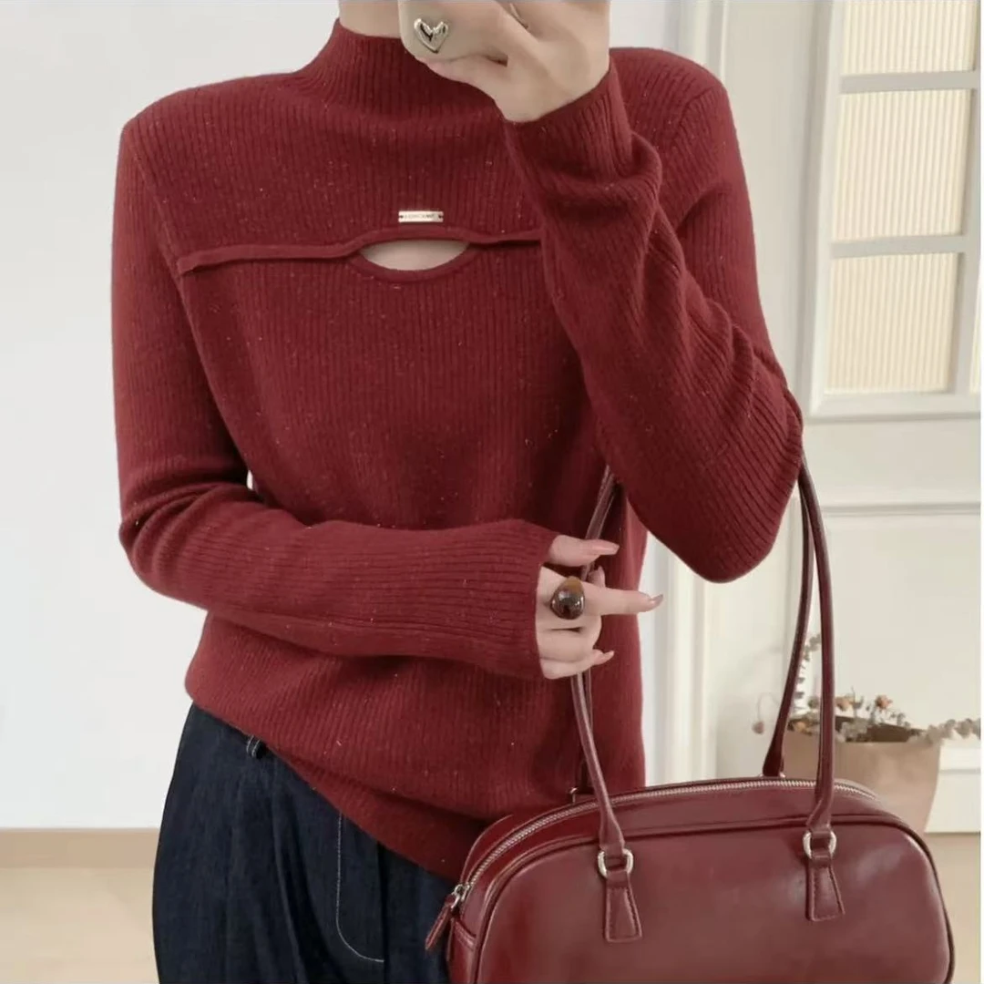 2024秋冬新款镂空加绒毛衣洋气显瘦针织衫时尚女士上衣91093长57