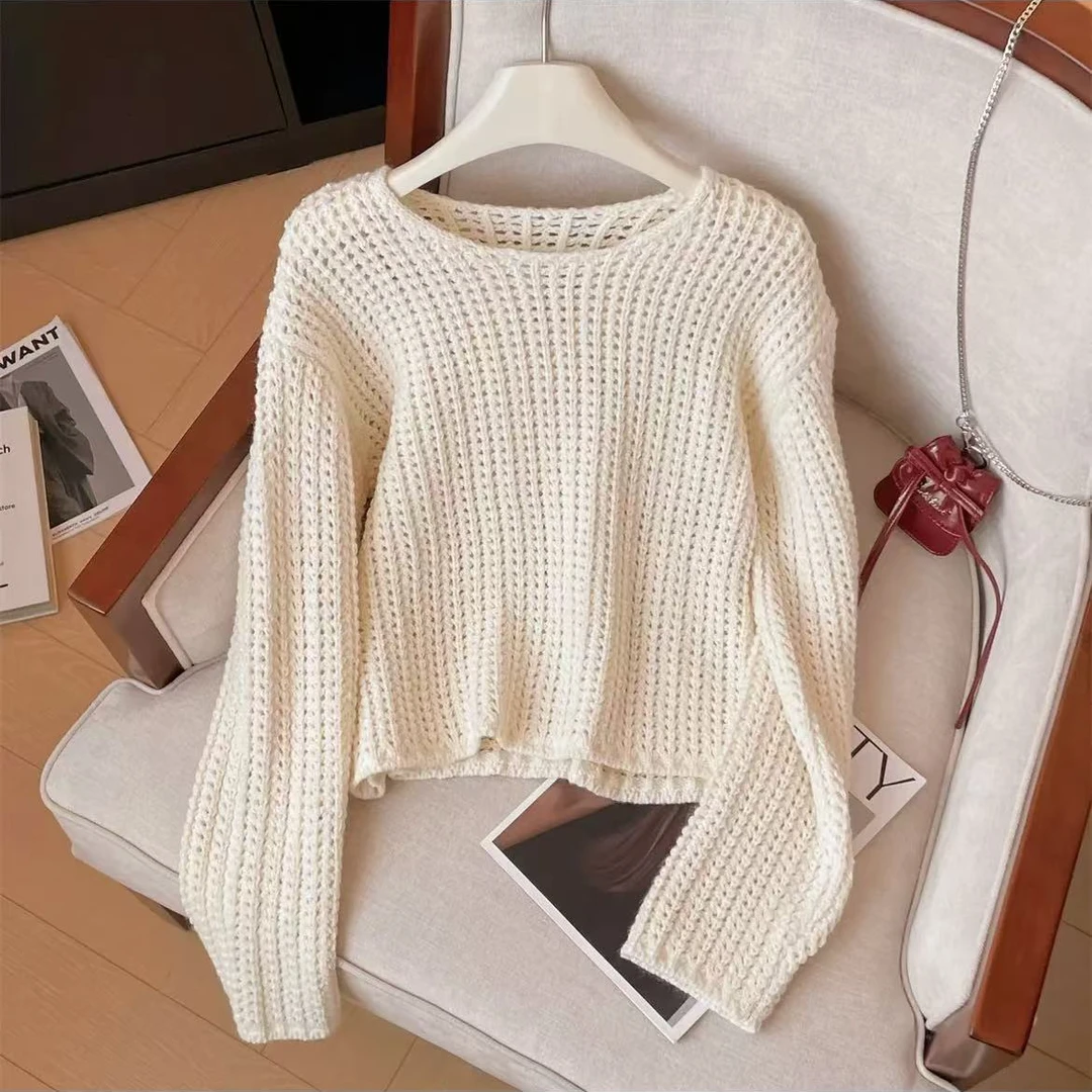 2024春秋新款套头镂空针织衫时尚百搭气质毛衣显瘦上衣246323长46