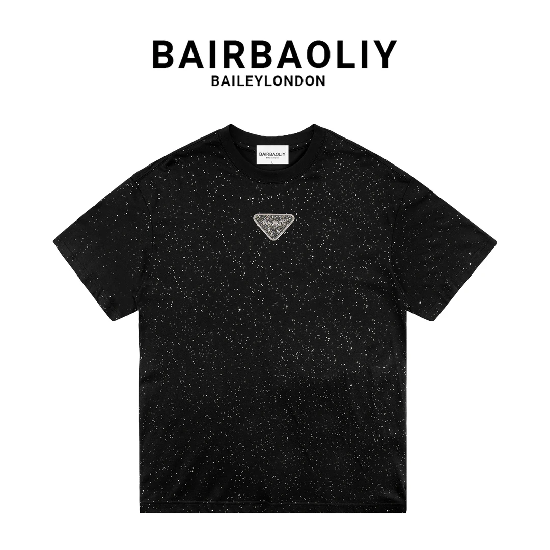 BAIRBAOLIY新款夜店爆闪三角标男士短袖T恤轻奢时尚圆领半袖帅气T