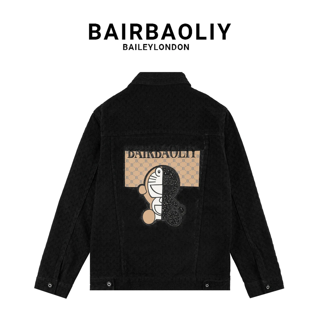 BAIRBAOLIY牛仔夹克外套男哆啦A梦联名款小香风修身高奢翻领上衣