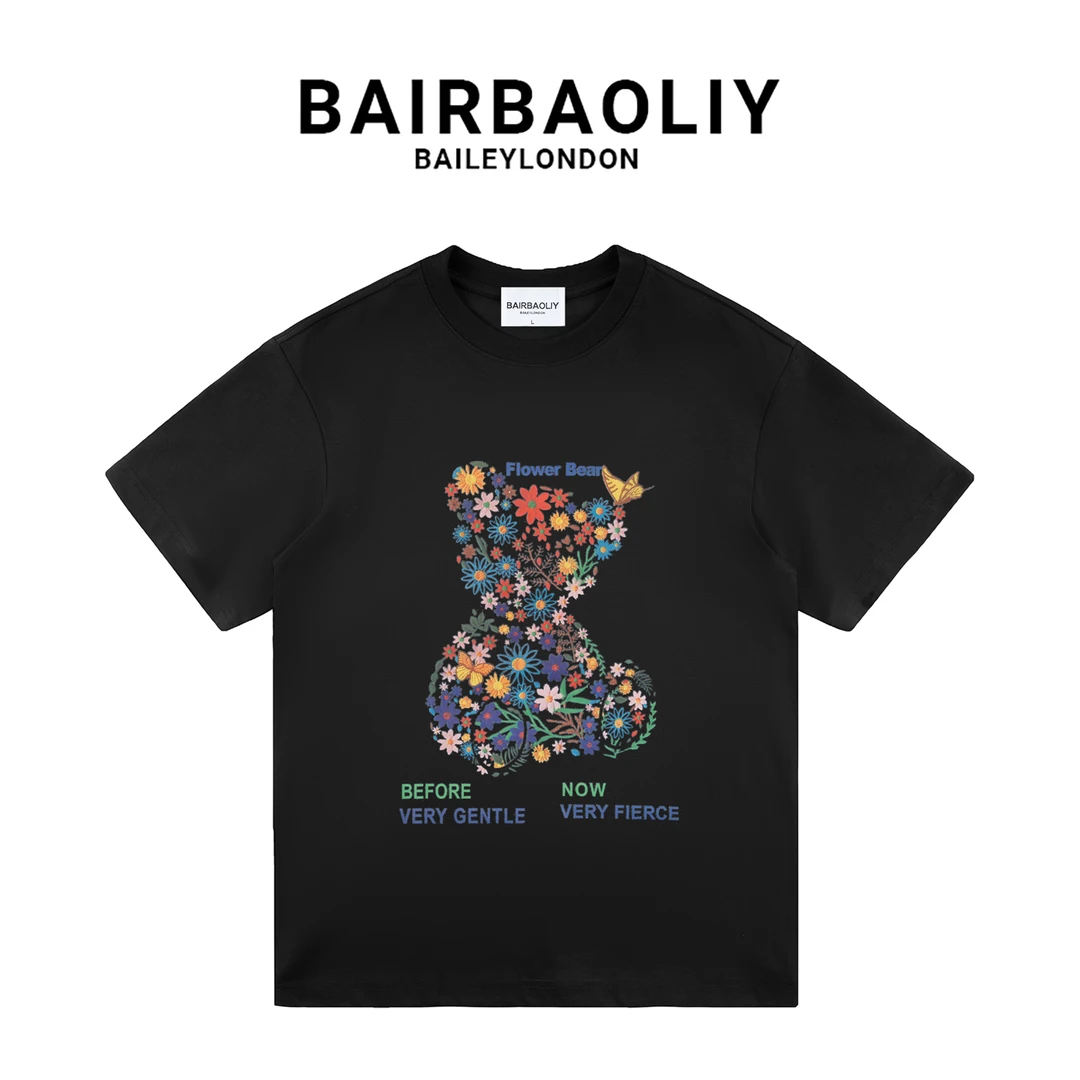 BAIRBAOLIY潮牌温感变色小熊上衣韩系ins风小众设计复古短袖T恤衫