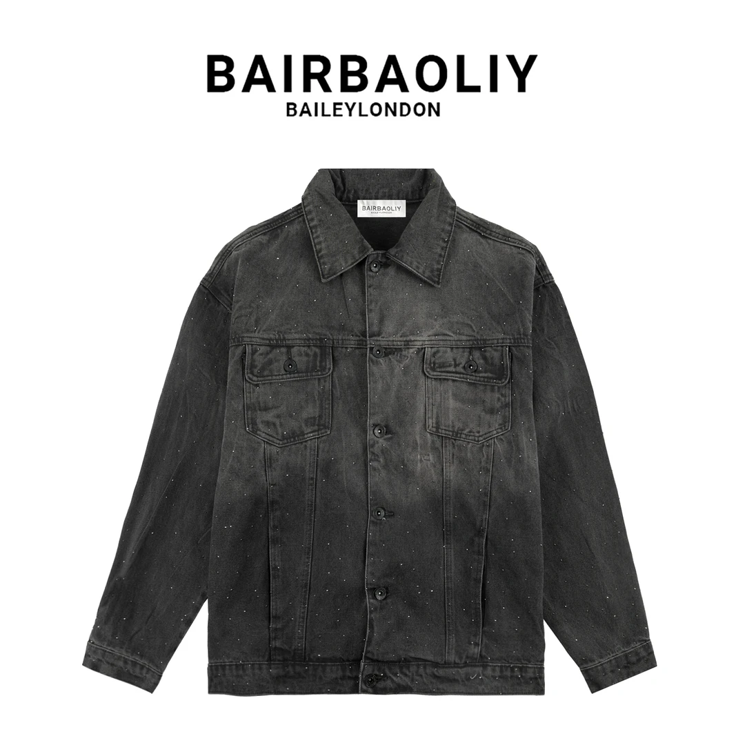 BAIRBAOLIY满天星渐变高奢小香风宽松版牛仔外套男装春秋冬可穿
