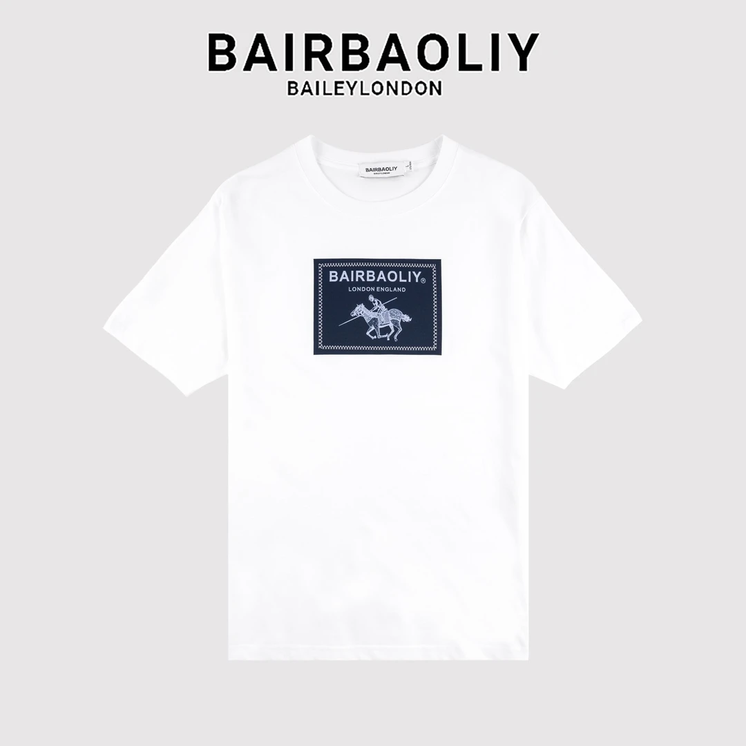 BAIRBAOLIY品牌经典战马系列字母轻奢修身版百搭时尚短袖T恤男