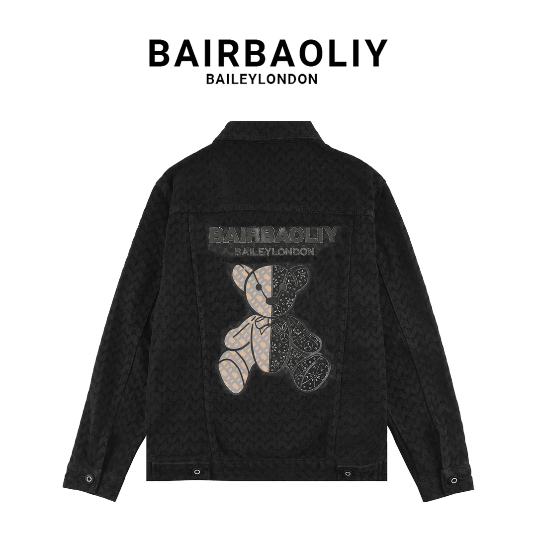 BAIRBAOLIY小熊闪钻联名款小香风修身版型高奢牛仔夹克外套男装
