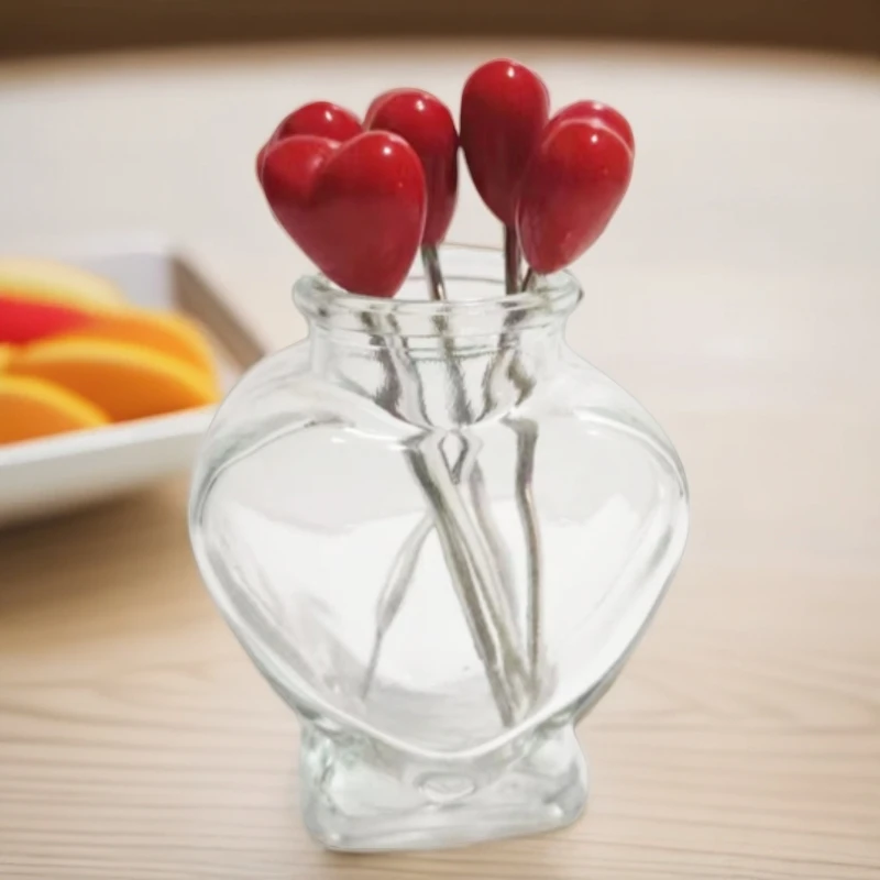 网红不锈钢红色粉色爱心水果叉子时尚可爱创意家用韩式便携套装