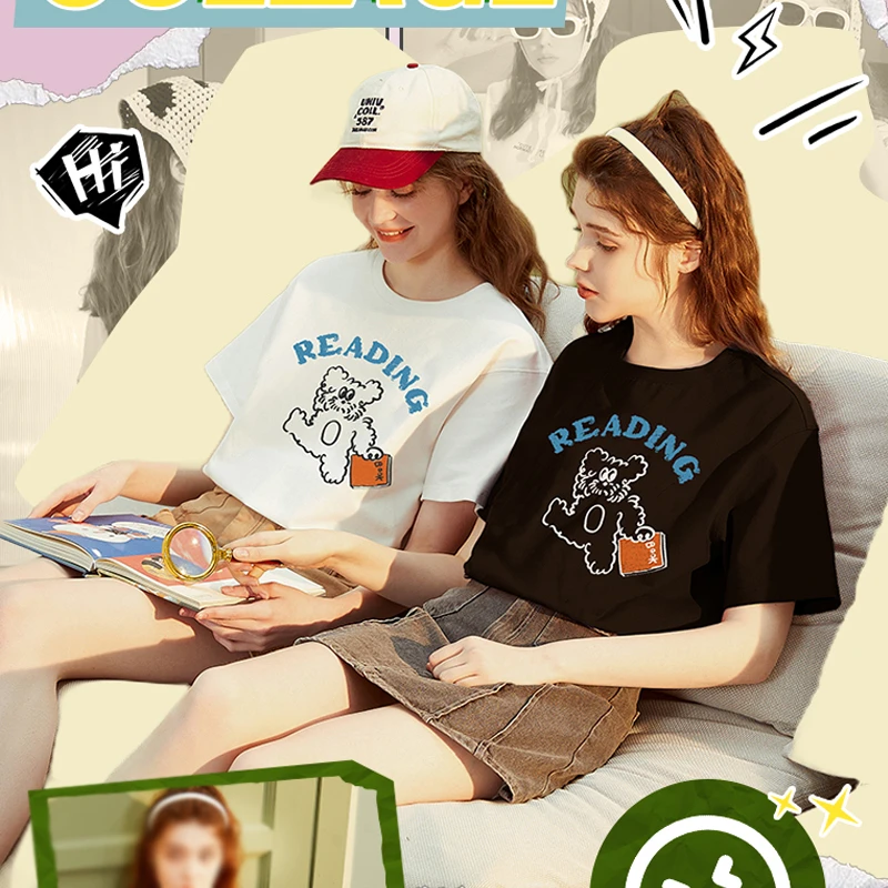 夏日多巴胺穿搭白色短袖t恤女2025新款爆款宽松大码半袖体恤上衣