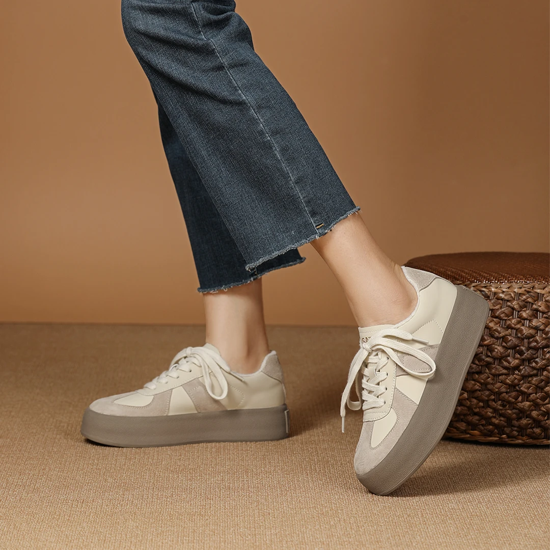 沙驰【增高加绒厚底鞋】拼接女德训鞋厚底休闲鞋