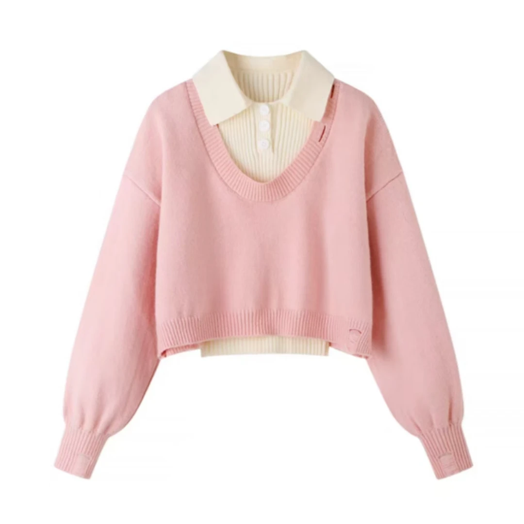 2024新款温柔甜美韩系慵懒真两件毛衣时尚百搭秋冬