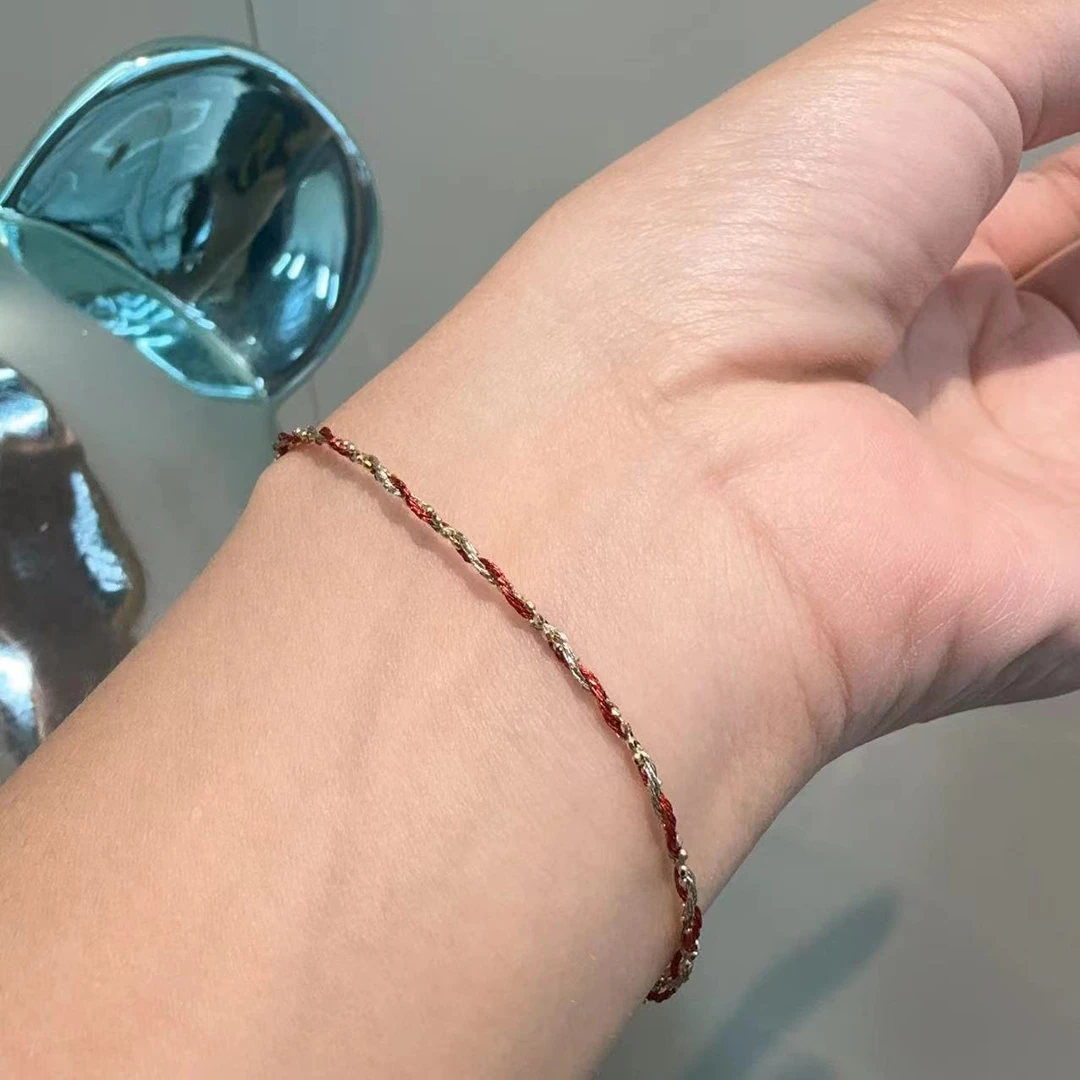 【小晗】18k金朱砂红红绳手链 麻花编织百搭精致简约小众时尚闺蜜