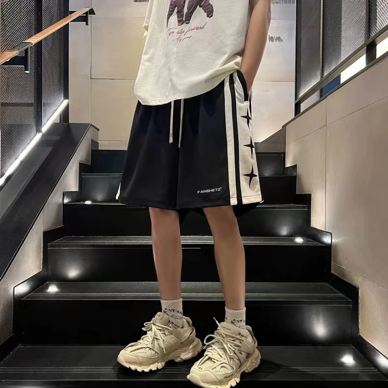 印花短裤男士夏季美式大码字母五分裤潮牌宽松休闲运动裤玲401