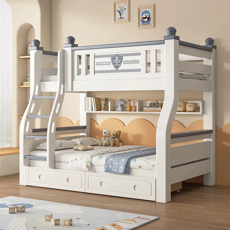 实木床经济小户型女孩儿童床多功能双层床子母床高低床双层上下铺