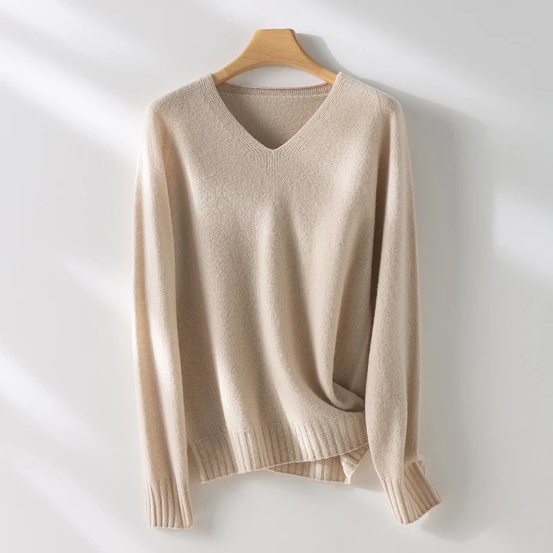 7LU-法式V领无缝一体羊驼绒羊毛桑蚕丝羊毛衫（不可机洗）ZS-JC8603