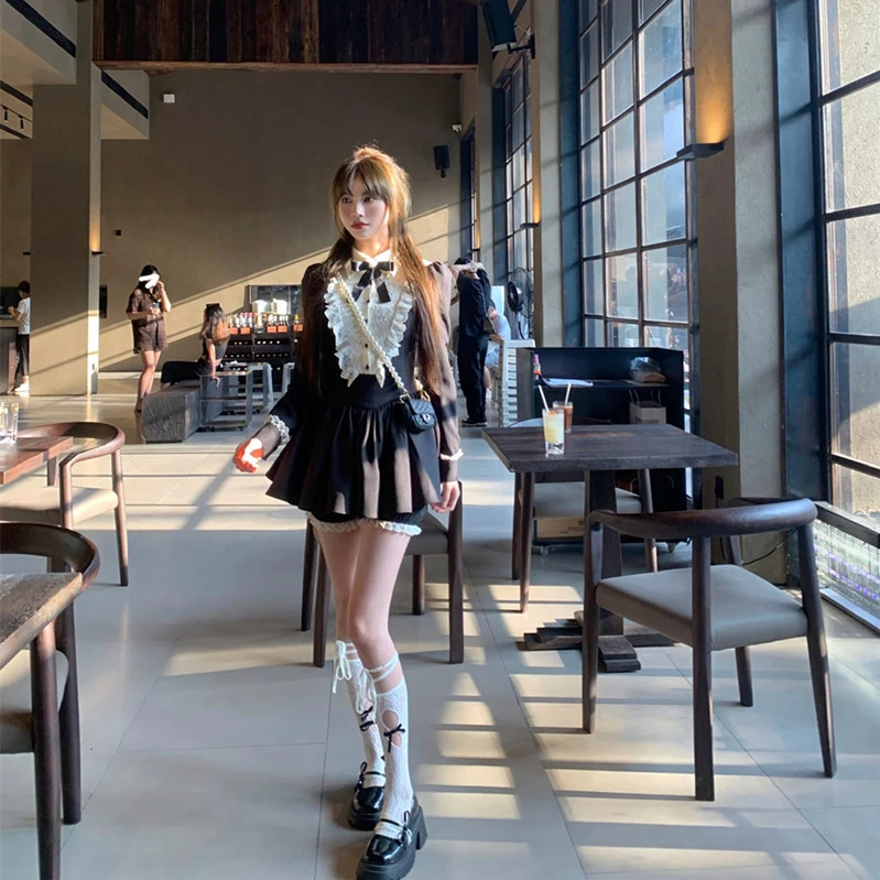 越韩小鱼 伯爵千金长袖 英伦伯爵复古蕾丝生日公主千金套装裙