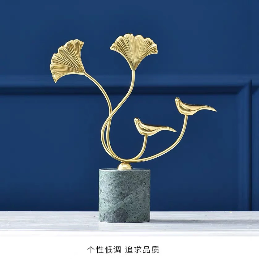 定制黄铜现代新中式摆件创意银杏叶轻奢家居装饰品客厅电视酒柜样