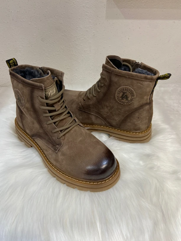 88811-8男款冬季高帮马丁靴真皮加绒复古工装靴时尚保暖休闲百搭