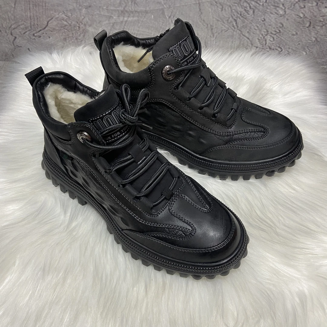 55006防寒牛皮户外男靴冬季棉鞋羊毛皮毛一体雪地靴