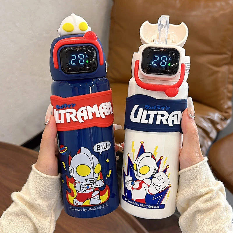 奥特曼儿童男孩上学专用316不锈钢吸管水壶便携温显大容量保温杯