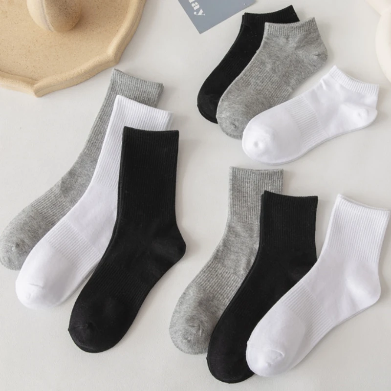 袜子男士短袜黑白春夏防臭吸汗透气纯棉中长筒秋冬毛圈运动船袜女