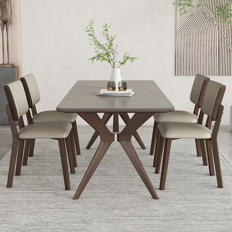 实木岩板餐桌现代简约轻奢胡桃木色餐桌家用小户型堡莱美洛旗舰店