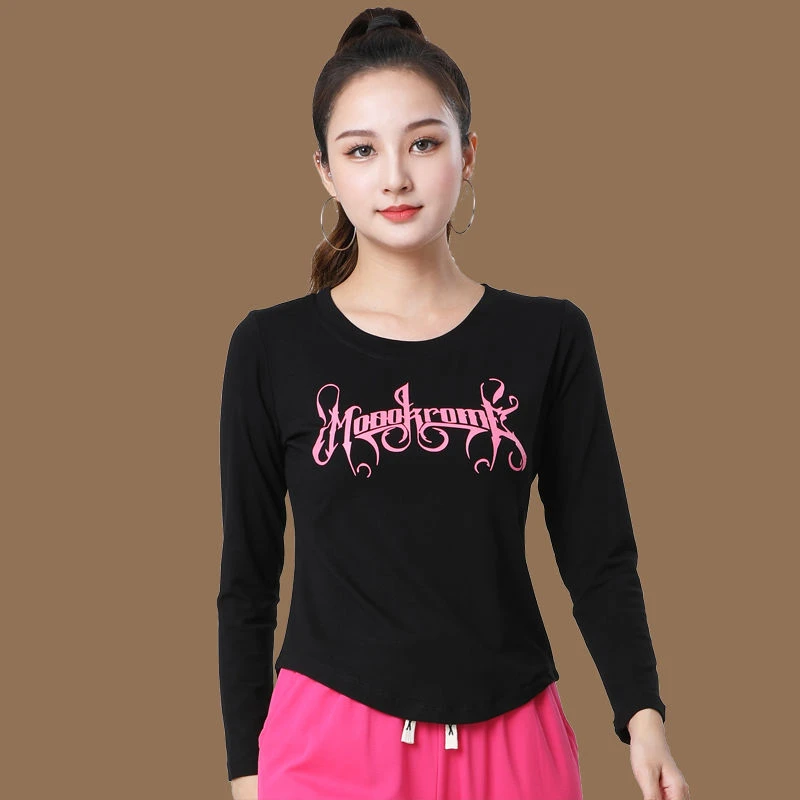 杨丽萍春夏季新款圆领上衣长袖广场舞服装女士上衣健身休闲运动款