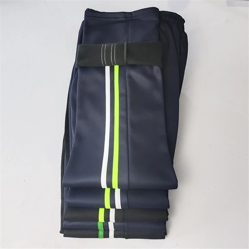 加绒加厚校服裤子两条杠白绿条初高中小学生冬季藏蓝色白绿杠校裤