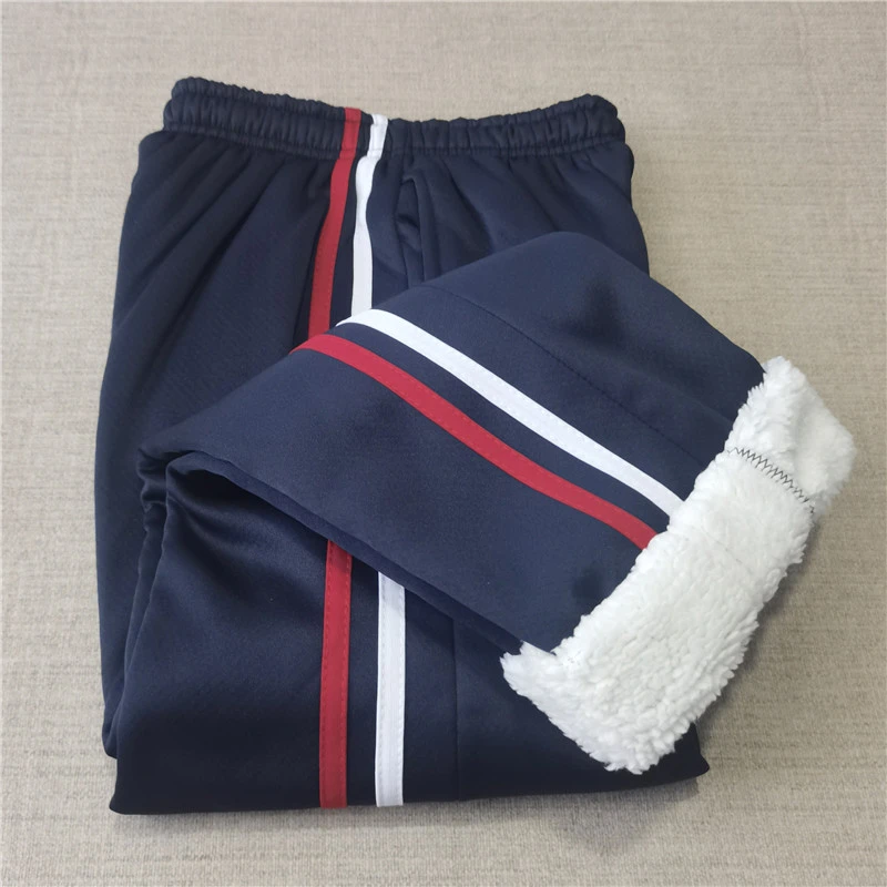 藏蓝色黑色羊羔绒校服裤子两条杠白红条男女生红白杠加绒加厚校裤