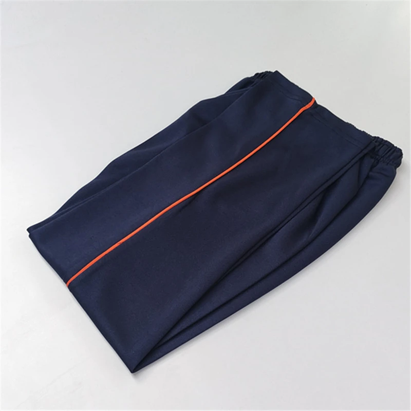 初高中生校服裤子深蓝色黑色细橙条校裤男女小学生宽松直筒校服裤