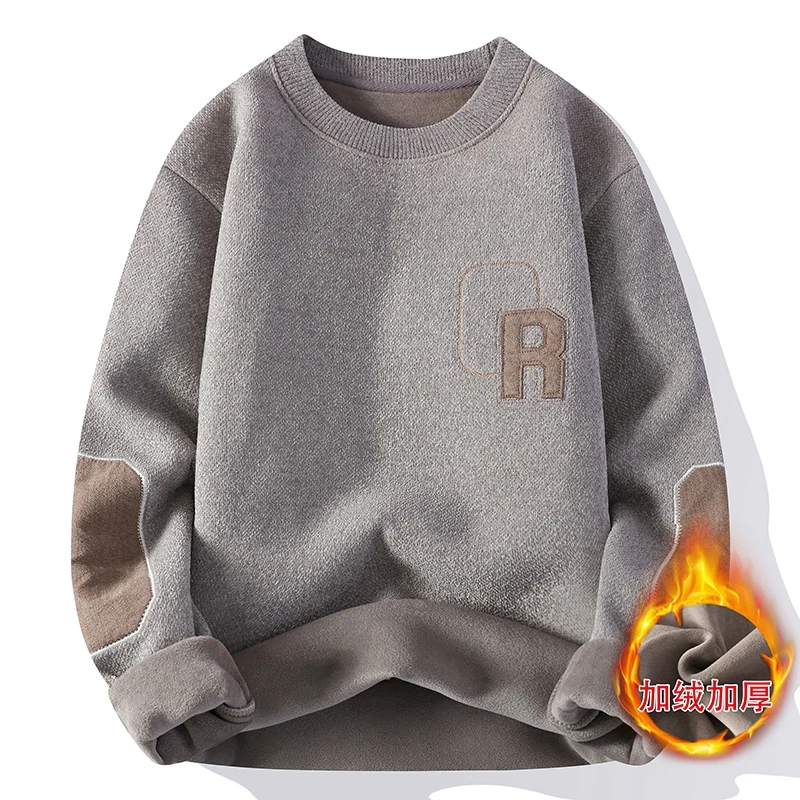 针织男士毛衣毛衫毛衣加绒加厚圆领长袖打底衫秋冬季保暖衣上衣服