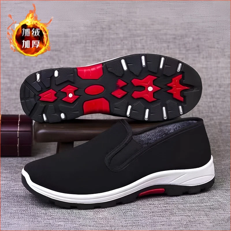 软底防滑轻便加绒一脚蹬时尚高性价比棉布鞋男士运动中老年休闲