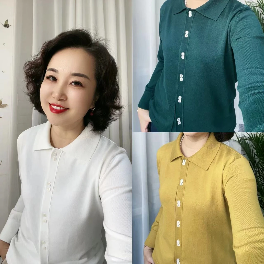 【华姐专属】设计感衬衫领长袖针织衫24春秋百搭长袖内搭女上衣纯色