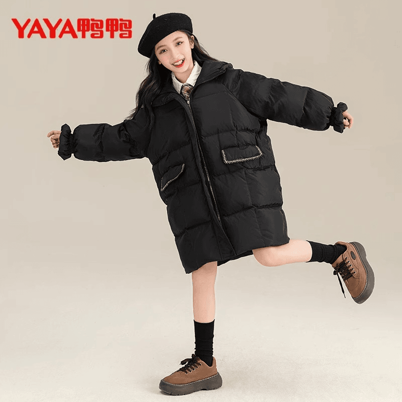YAYA/鸭鸭女大童羽绒服2023新款加厚冬季女童中长款洋气外套21308
