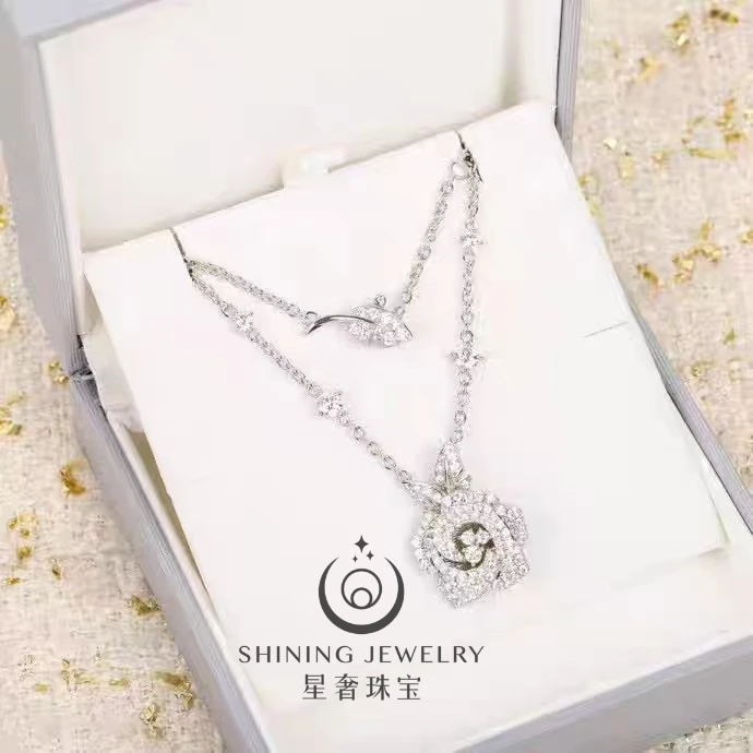 【星光奢华】（12克多）18k金镶嵌钻石2克拉豪华玫瑰花项链时尚满