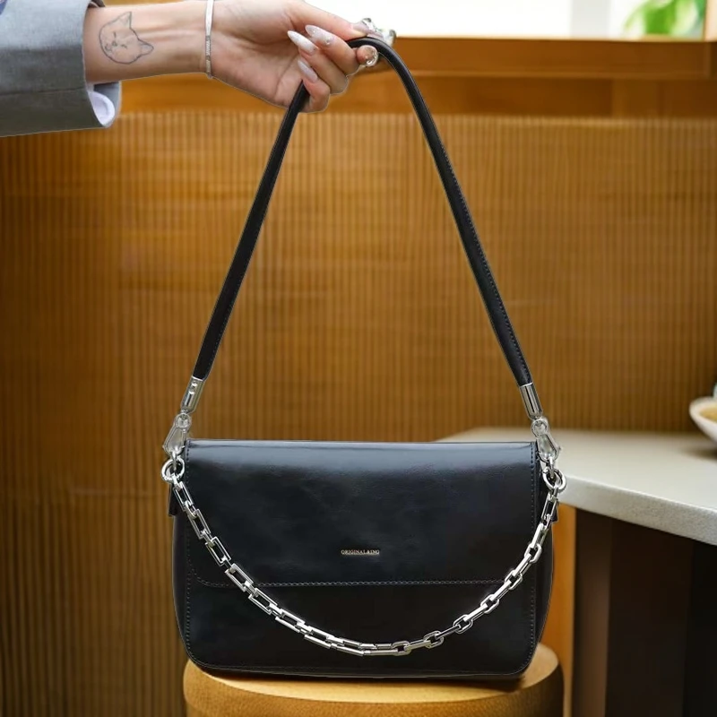 HY2025新款牛皮女包时尚百搭真皮简约潮流小众小包包有3根带子