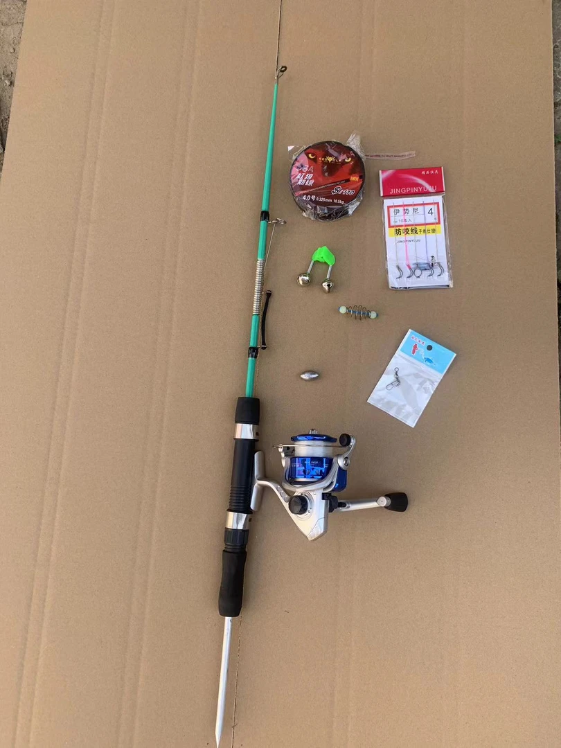 自动弹簧钓鱼杆套装带渔轮带鱼线鱼钩