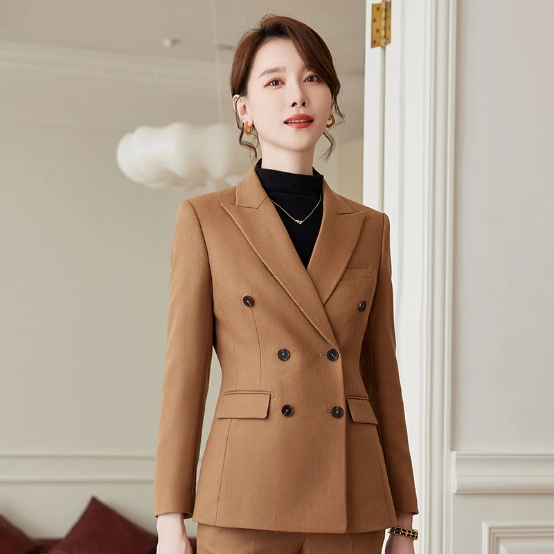 SHILUYA/诗璐雅秋冬新款羊毛长袖西装外套女双排扣商务通勤职业装