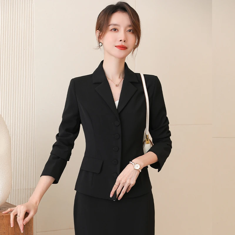 SHILUYA/诗璐雅黑色西装小外套女短款收腰修身小香风通勤百搭上衣