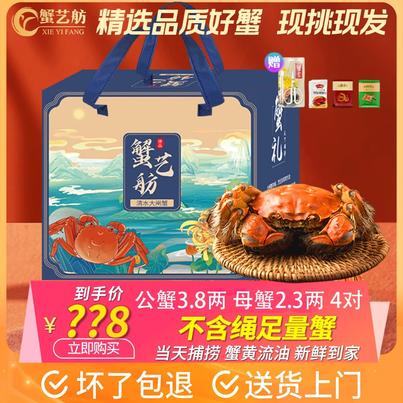 【活蟹现货】蟹艺舫老沈清水大闸蟹公蟹3.8两母蟹2.3两 8只