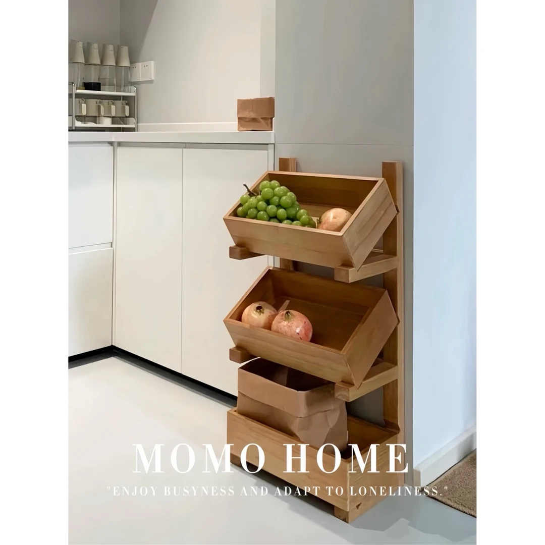 MOMO·复古实木多层置物收纳架家用蔬菜水果展示收纳筐家居置物架