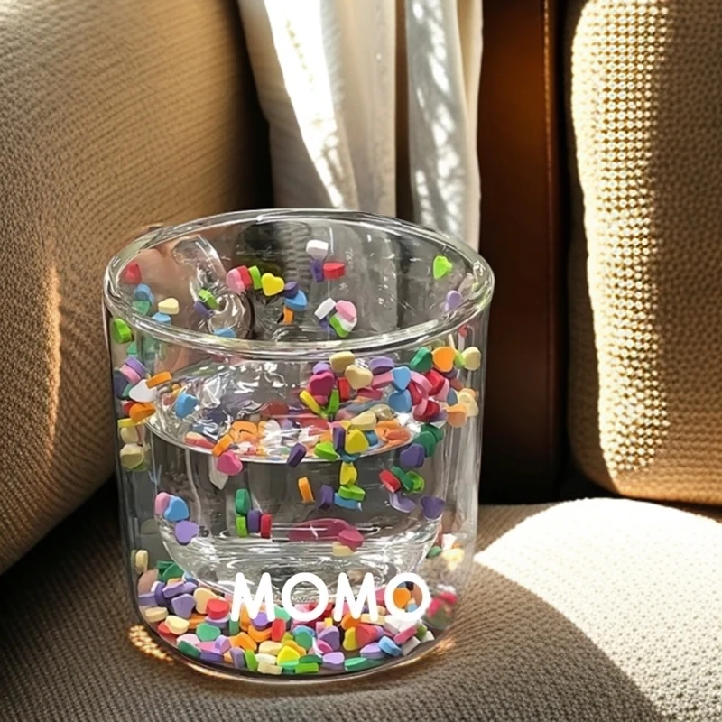 MOMO创意ins可爱啵啵杯流沙杯双层杯水杯流动爱心少女玻璃杯
