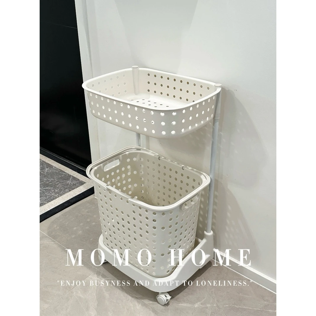 MOMO·双层脏衣篮滑轮多层手提洗衣篮子收纳篮脏衣篓家用脏衣服