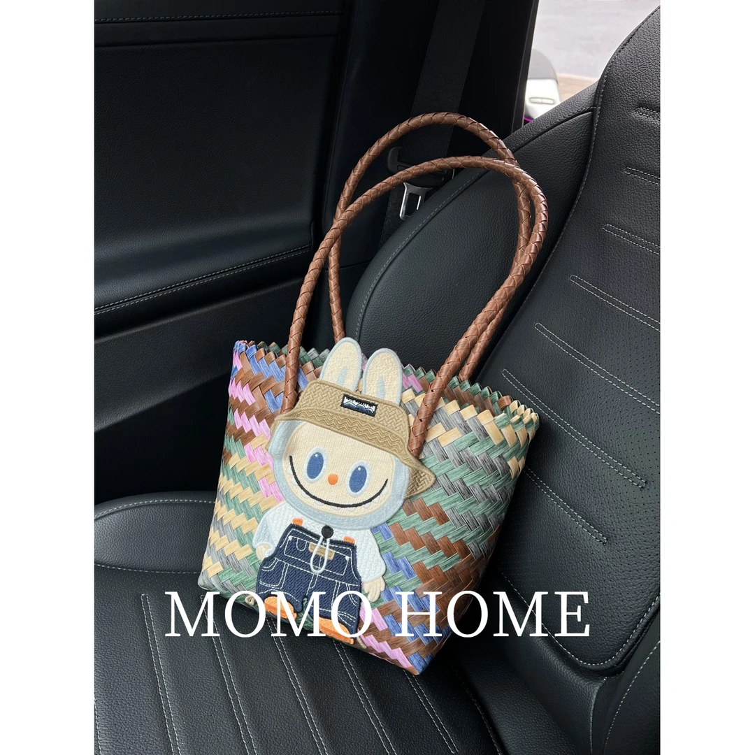 MOMO·可爱卡通拉布布包包刺绣仿竹编度假休闲编织单肩手提女包