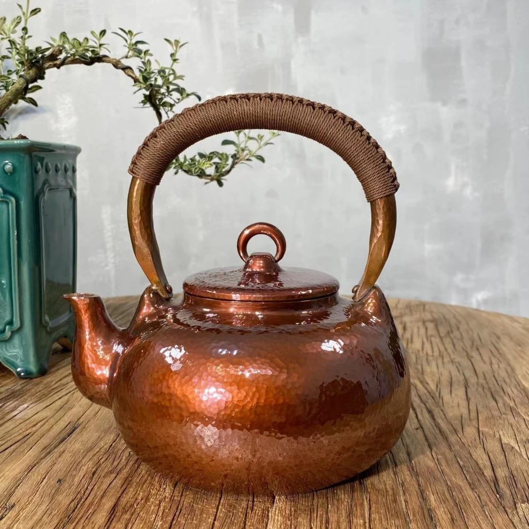 口耳一体壶 约1600cc 加厚紫铜手工一张打提梁壶 围炉煮茶泡茶壶