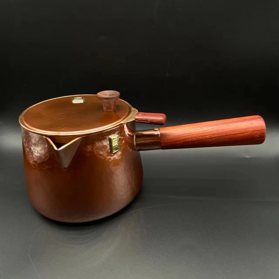 侧把煮茶器 约800cc大容量紫铜手工围炉煮茶泡茶带茶仓煮水泡茶罐