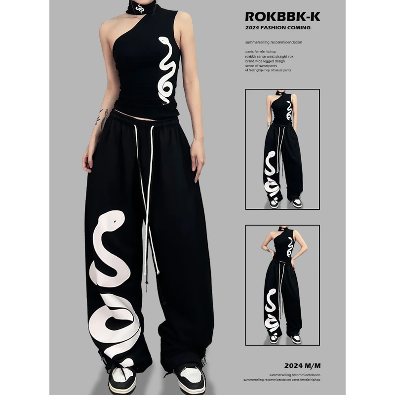 ROKBBK-K/布韩街舞潮牌蛇印花jazz爵士休闲长裤女hiphop运动服饰