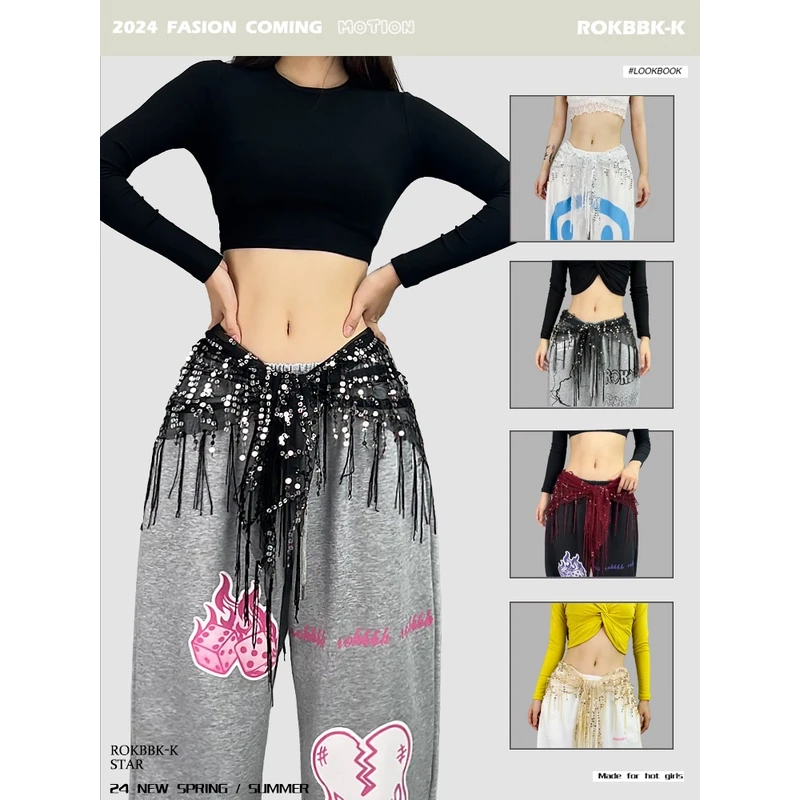 ROKBBK－K/布韩街舞潮牌亮片多色jazz跳舞运动腰搭hiphop装饰女