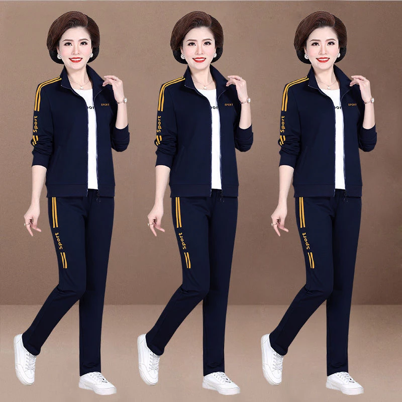 5015中老年妈妈装三件套大码女装休闲套装女外套女潮春秋季运动服