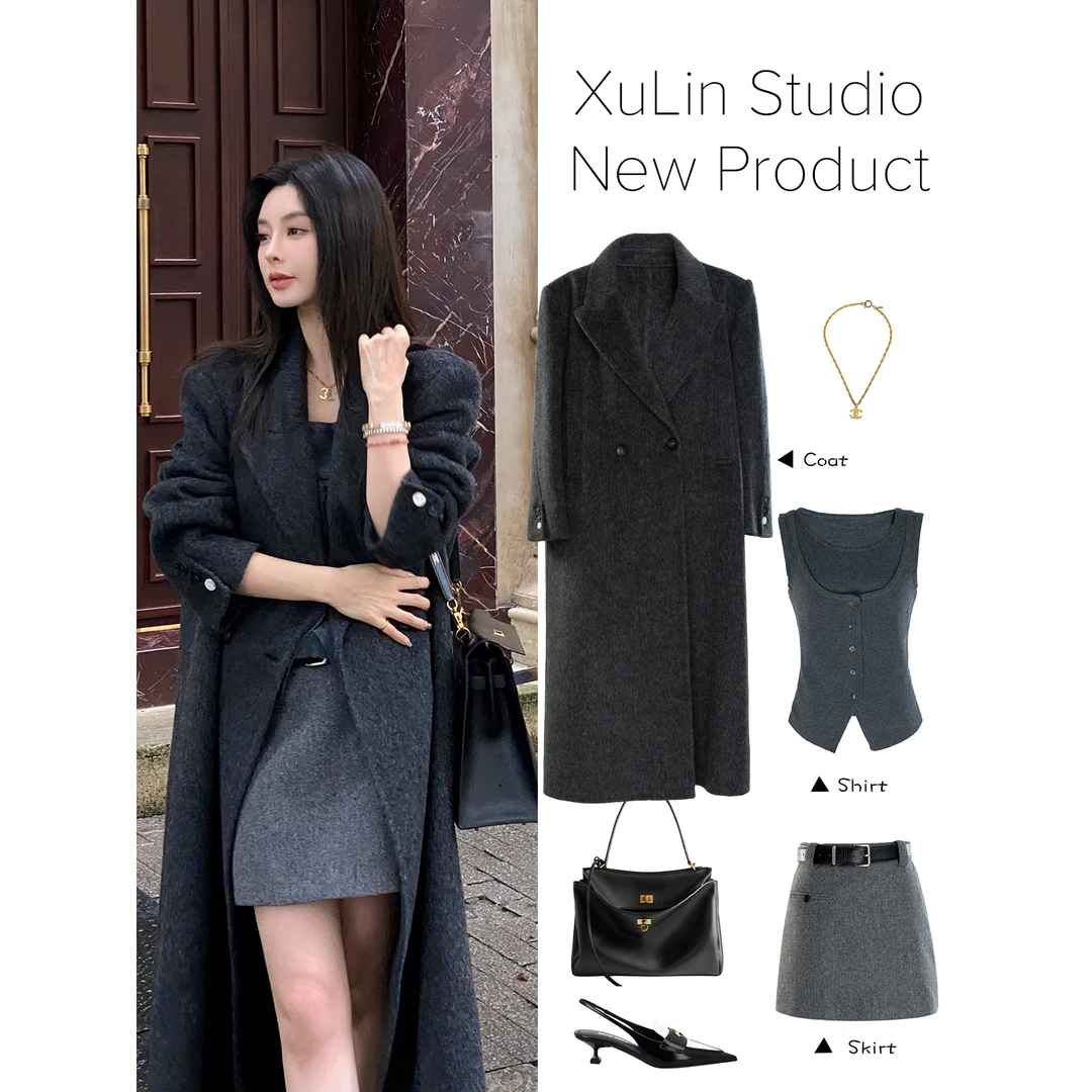 INISTUDIO徐琳「时代晚报」美拉德系翻领大廓形双面呢外套x240462